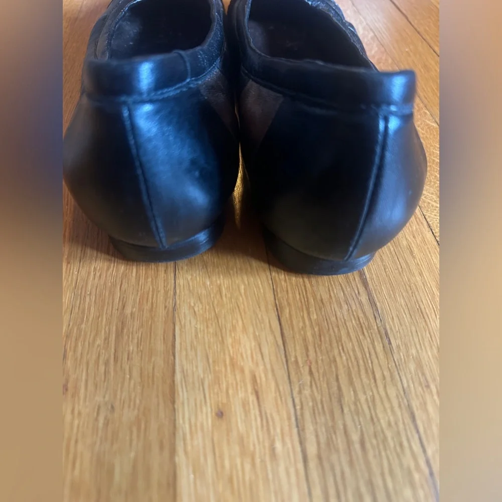AGL Black & Bronze Metallic Striped Leather Ballet Flats, Size 38.5 (US 8.5)